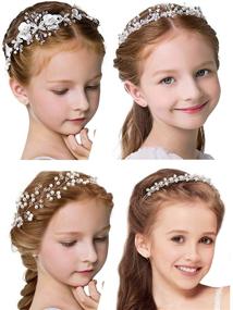 img 4 attached to 👑 Exquisite 4 pcs Girls' Pearl and Rhinestone Headbands for Princess Wedding, Bridesmaids, and Flower Girls