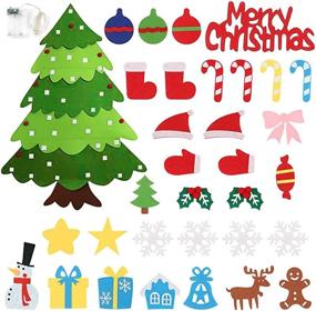 img 1 attached to DIY Felt Christmas Tree Kit 3.2ft - Vinyl Etchings with 32 Ornaments, 50 LEDs String Lights - Kid's Wall Hanging Xmas Tree Christmas Decoration for Children