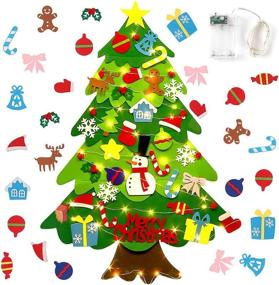 img 4 attached to DIY Felt Christmas Tree Kit 3.2ft - Vinyl Etchings with 32 Ornaments, 50 LEDs String Lights - Kid's Wall Hanging Xmas Tree Christmas Decoration for Children