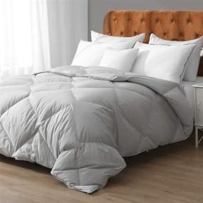 img 4 attached to 🛏️ APSMILE Cloud Grey Organic Cotton Feather Down Comforter Queen - All Seasons Duvet Insert, Medium Warmth, 52oz, Geometric Grid Quilted - Full/Queen Bedding, 90x90