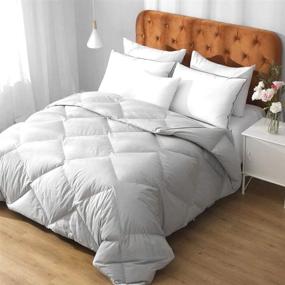 img 3 attached to 🛏️ APSMILE Cloud Grey Organic Cotton Feather Down Comforter Queen - All Seasons Duvet Insert, Medium Warmth, 52oz, Geometric Grid Quilted - Full/Queen Bedding, 90x90