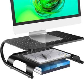 img 4 attached to 🖥️ HUANUO Monitor Stand Riser and 2 Tier Desk Organizer for Laptop Computer with Vented Metal Base, Anti-Slip Pads - Holds 44lbs, Doubles as Storage Shelf & Screen Holder