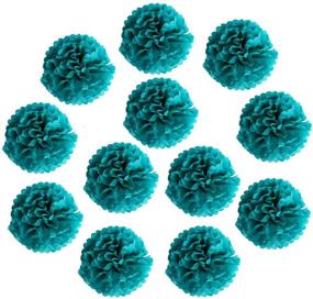 img 1 attached to 🔵 Landisun Party Wedding Birthday Room Decor Paper Flowers Pom Poms Multi-Color Pack (12 Packs of 10" Inches, Teal)