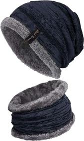 img 4 attached to 🧣 Cozy Unisex Winter Beanie Hat and Scarf Set with Fleece Lining, Stylish Knit Caps & Neck Warmer