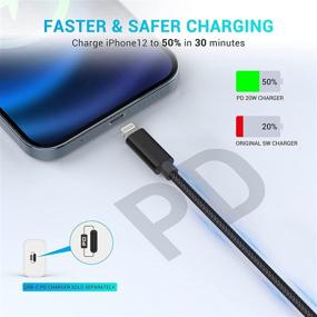 img 3 attached to 🔌 MFi Certified USB C to Lightning Cable, Elktry 3 Pack [3/6/10 ft] iPhone 12 Charger Cable, Nylon Braided Fast Charging Cord, Compatible with iPhone 13/12 Pro Max/12/11 Pro/11/X/XS/XR/8 Plus/iPad - Black