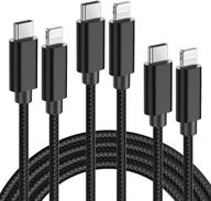🔌 mfi certified usb c to lightning cable, elktry 3 pack [3/6/10 ft] iphone 12 charger cable, nylon braided fast charging cord, compatible with iphone 13/12 pro max/12/11 pro/11/x/xs/xr/8 plus/ipad - black logo