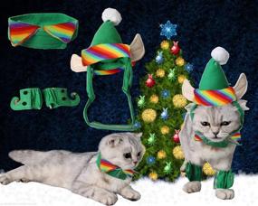 img 1 attached to IXIAOPET Cat Santa Christmas Elf Hat + Collar + 2Pcs Elf Foot Straps: Festive & Fun Pet Accessories for Christmas, St. Patrick's Day, Halloween & More!