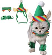 ixiaopet cat santa christmas elf hat + collar + 2pcs elf foot straps: festive & fun pet accessories for christmas, st. patrick's day, halloween & more! логотип