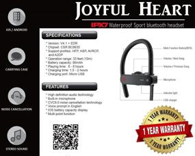 img 2 attached to 🎧 Водонепроницаемые спортивные наушники - Joyful Heart JH900 Беспроводные Bluetooth-наушники-вкладыши с микрофоном, шумоподавлением, тонким и легким дизайном для тренировок, 8-часовым аккумулятором (2018 года выпуска, черного цвета)