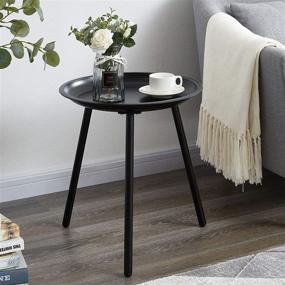 img 4 attached to 🔲 EKNITEY Round End Table: Stylish Metal Side Table & Small Coffee Table - Perfect Nightstand for Living Room, Bedroom, and Office - Easy Assembly, Elegant Black Design