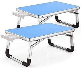 img 1 attached to 🛏️ Convenient Foldable Laptop Bed Desk Table - Use Anywhere for Reading, Writing, Drawing, Computing, and Eating - Set of 2 Blue Trays