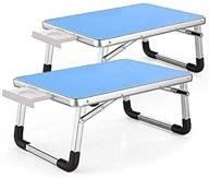 🛏️ convenient foldable laptop bed desk table - use anywhere for reading, writing, drawing, computing, and eating - set of 2 blue trays logo