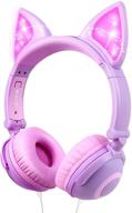 🎧 kids foldable headphones with glowing led cat ear, on-ear headset – safe wired headsets for kids with 85db volume limit, food grade silicone, 3.5mm aux jack, fox ear -inspired design in pink white - headphones for children logo