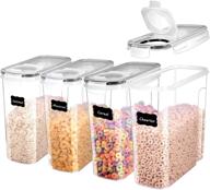 me.fan cereal storage containers - set of 4, 4l airtight food storage containers with chalkboard labels - bpa free, easy pouring lid (black) логотип