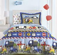 🚜 dream factory boys' 5-piece bedding comforter sheet set for trucks, tractors, and cars - twin size, blue and red multi logo