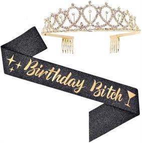 img 4 attached to 🎉 ADBetty Birthday Sash & Rhinestone Tiara Kit - Black Glitter Gift Set for Women's Birthday Party