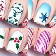 🎄 christmas nail vinyl stencils set - 4 pack (wrapping paper, holly, knit your own sweater, silver jolly snowflake) by whats up nails for trendy nail art designs logo