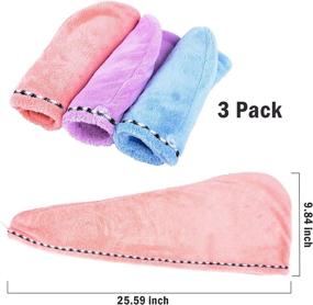 img 1 attached to 👗 Super Absorbent Microfiber Hair Towel Wrap, Kmeivol 3 Pack Hair Towel for Curly Hair with Button, Dry Hair Quickly - Pink, Blue, Purple