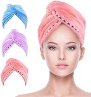 👗 super absorbent microfiber hair towel wrap, kmeivol 3 pack hair towel for curly hair with button, dry hair quickly - pink, blue, purple logo