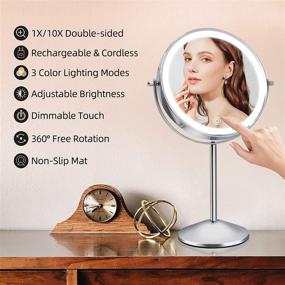 img 3 attached to Rechargeable Double Sided Lighted Makeup Mirror with 10x Magnification, Adjustable ✨ Brightness and Rotation - Table Top Vanity Mirror with Lights for Beauty Enthusiasts