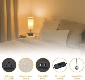 img 1 attached to 🔌 Modern USB Bedside Table Lamp with Charging Ports and Fabric Linen Shade - Golspark's Minimalist Nightstand Lamp for Bedrooms