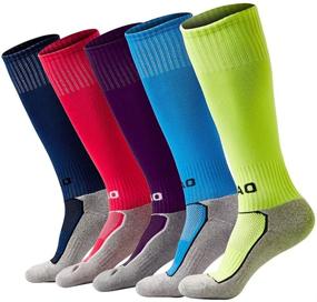 img 4 attached to High-Quality 5 Pairs Kids Soccer Socks - Long Knee Athletic Football Socks (4-13 Years) in Trendy Color Mess