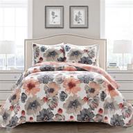 🌸 lush decor leah floral reversible quilt - 3 piece set for full/queen size - coral and gray logo