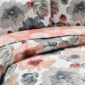 img 1 attached to 🌸 Lush Decor Leah Floral Reversible Quilt - 3 Piece Set for Full/Queen Size - Coral and Gray