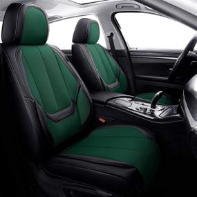 img 4 attached to Coverado Front Seat Covers 2 Pieces: Breathable Fabric & Leather Car Seat Protectors for Sedans, SUVs, and Pick-up Trucks - Green