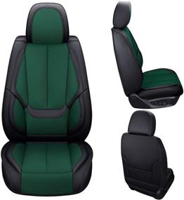 img 3 attached to Coverado Front Seat Covers 2 Pieces: Breathable Fabric & Leather Car Seat Protectors for Sedans, SUVs, and Pick-up Trucks - Green