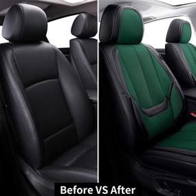 img 1 attached to Coverado Front Seat Covers 2 Pieces: Breathable Fabric & Leather Car Seat Protectors for Sedans, SUVs, and Pick-up Trucks - Green