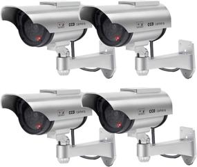 img 4 attached to Solar Powered Dummy Security Camera with Realistic Red Flashing Lights and Warning Sticker - Bullet Fake Surveillance System, Ideal for Indoor & Outdoor Use (Pack of 4, Silver)