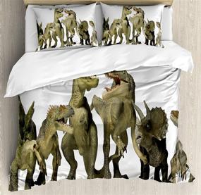 img 2 attached to Ambesonne Dinosaur Duvet Cover Set: Jurassic 3D T-Rex Fossil 🦖 Art Design, King Size Bedding with 2 Pillow Shams - Green Pearl