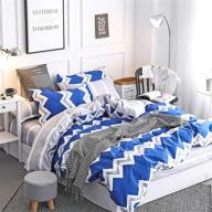 🔵 lamejor набор постельного белья с одеялом в размере "queen", украшенный узором "шеврон/полосатый" - роскошный мягкий комплект постельного белья с оборачиваемым одеялом и наволочками - синий/белый логотип