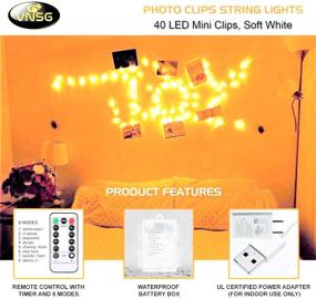 img 2 attached to Versatile VNSG 40 LED Photo Clip String Lights: Ideal for Bedroom Wall Decor, Picture Hanging, Christmas Cards, Wedding Photos! Battery or Plug-In, 20ft Soft White Fairy Lights