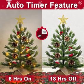 img 1 attached to 18-Inch Prelit Tabletop Mini Christmas Tree with Timer - 30 Lights, 8 Modes, Battery Operated - Star, Red Berry, Pinecone - Realistic Artificial Small Xmas Tree - Home Indoor Christmas Decoration