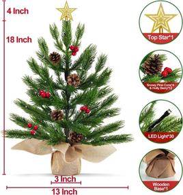 img 3 attached to 18-Inch Prelit Tabletop Mini Christmas Tree with Timer - 30 Lights, 8 Modes, Battery Operated - Star, Red Berry, Pinecone - Realistic Artificial Small Xmas Tree - Home Indoor Christmas Decoration