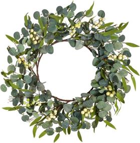 img 4 attached to 🌿 NeoL'artes 20-inch Farmhouse Natural Artificial Green Eucalyptus Leaf Berry Wreath: Perfect Year-Round Decor for Front Door, Spring & Summer