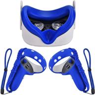 🎮 enhanced silicone controller grip cover with face cover combo for oculus quest 2 - sweatproof, anti-collision vr headset accessories (blue) logo