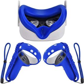 img 4 attached to 🎮 Enhanced Silicone Controller Grip Cover with Face Cover Combo for Oculus Quest 2 - Sweatproof, Anti-Collision VR Headset Accessories (Blue)