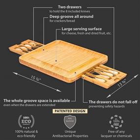 img 1 attached to Premium Extra Large Bamboo Cheese Board and Knife Set: Perfect Charcuterie Serving Platter for Crackers, Meat, and Wine! Includes Double Drawer with 8 Knives. Ideal Anniversary, Wedding, Birthday Gifts!