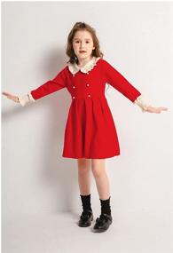 img 3 attached to SMILING PINKER Girls Dresses: Ruffle Peter Pan Collar Sweater Dress with Long Sleeves and Knit Pleats