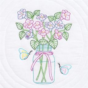 img 1 attached to Jack Dempsey Mason Jar and Flowers 18x18 Stamped White Quilt Blocks - 6-Pack