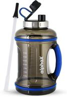 💧 alphax large 108oz/3.2l daily water bottle & straw: motivational reusable water jug with tracking & time marker, stainless steel cap - perfect for fitness, gym, office & outdoor sports! logo