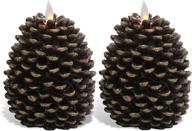 🕯️ eldnacele led pine cone candles moving wick - flameless and timer-enabled decoration for christmas home party - brown, 2 pack логотип