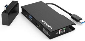 img 4 attached to WAVLINK USB3.0 Universal 2K Mini Laptop Docking Station: Dual Video HDMI/VGA, Gigabit Ethernet, USB3.0 Port, Card Reader, Windows/Mac Compatible