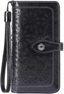 👛 huanlang women's rfid leather wallet with coin pocket and wrist strap | large ladies wallet organizer (black) logo