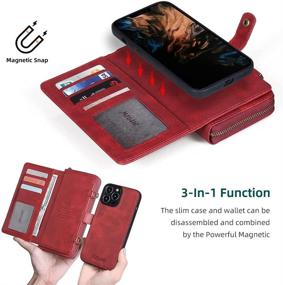 img 2 attached to Misscase iPhone 12 / iPhone 12 Pro 📱 Wallet Case - Multi-Function, Detachable Magnetic, Card Holder, Red