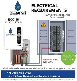 img 2 attached to 🚰 Efficient EcoSmart ECO 18 Electric Tankless Water Heater: 18 KW at 240 Volts with Self Modulating Technology