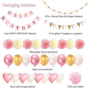 img 2 attached to 🎉 Acetek Birthday Decorations Party Supplies: Happy Birthday Banner, Triangle Bunting Flags, Pom Poms Flowers, Birthday Balloons & Garland for Kids Girl 1st Birthday Sign Party